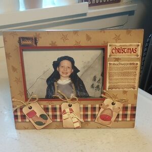 Christmas Holiday Tabletop Picture Frame for 4 x 6 Photo. Candy Cane & Stocking